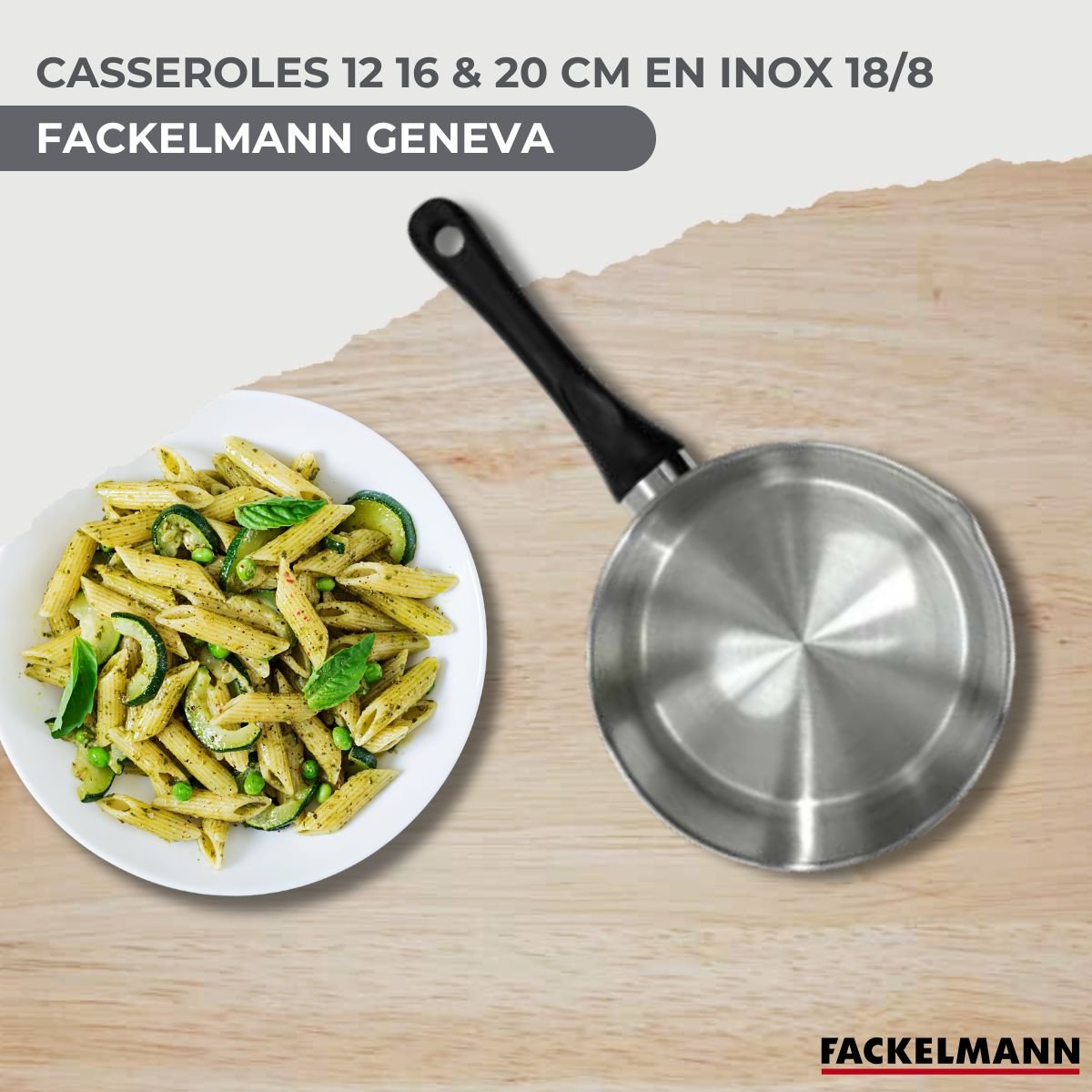 Batterie de cuisine 3 casseroles 12/16/20cm + 5 ustensiles VARIO inox|noir, FACKELMANN