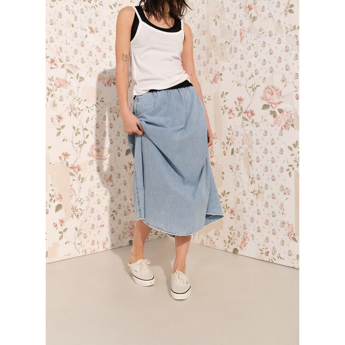 Jupe longue en denim léger, PAYBOU bleu denim, AMERICAN VINTAGE