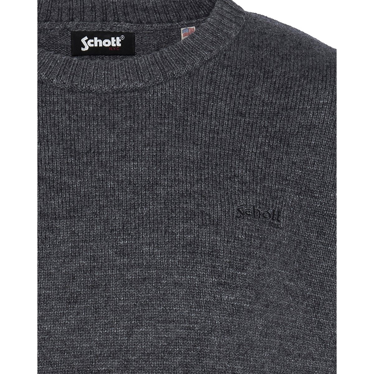 Pull col rond anthracite en lambswool anthracite, SCHOTT