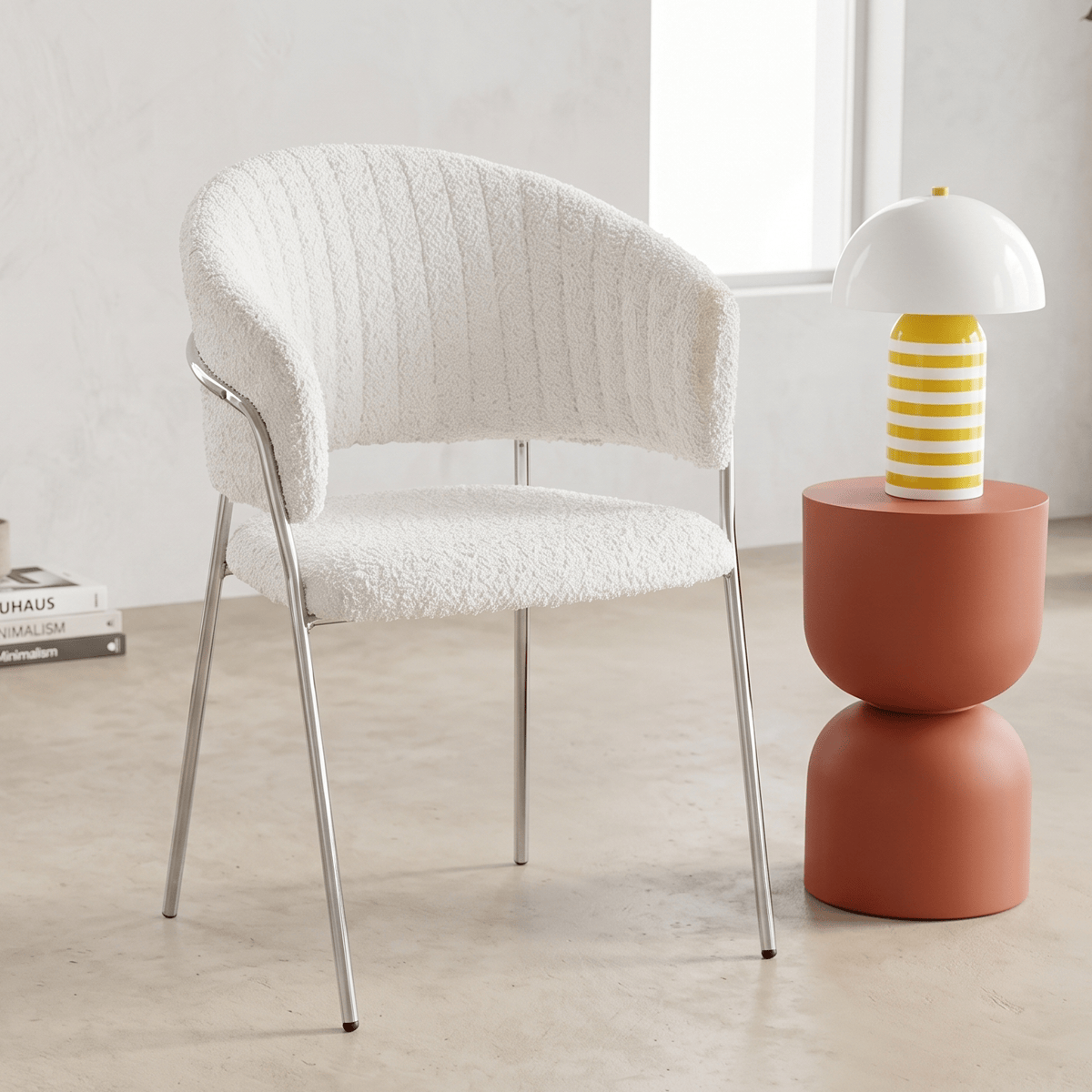 Lot de 2 chaises en tissu bouclé, piètement chromé - ISYA beige, HOMIFAB
