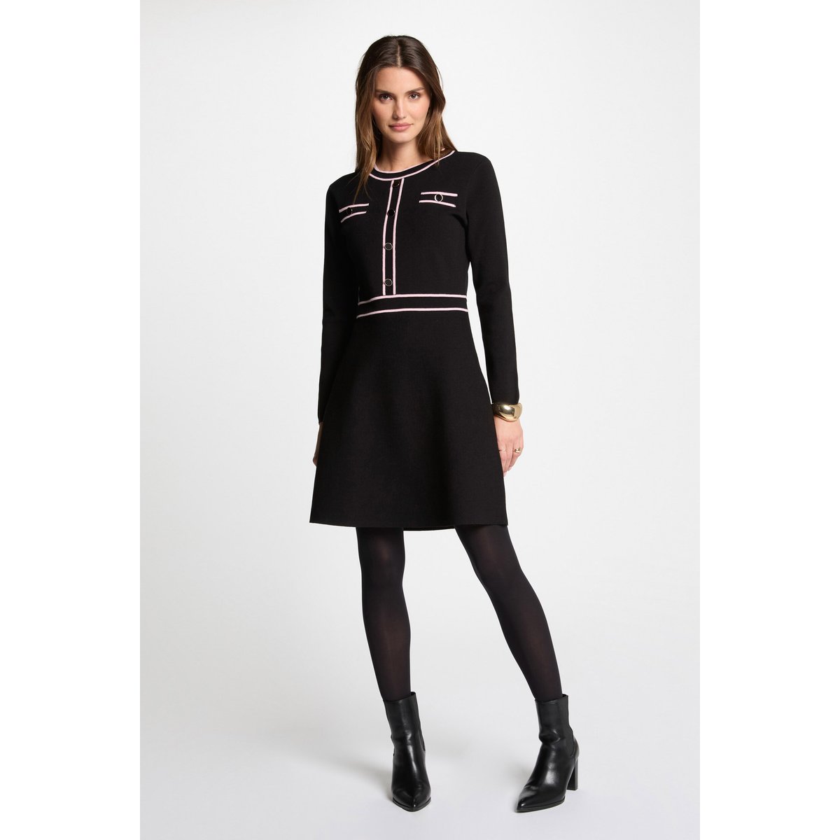 Robe tricot courte ajustée noir, MORGAN