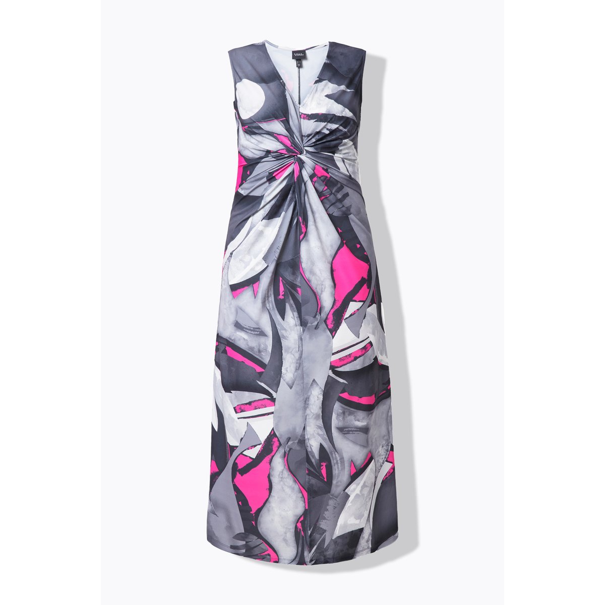 Robe maxi en jersey. Motif intégral et drapé noir, ULLA POPKEN
