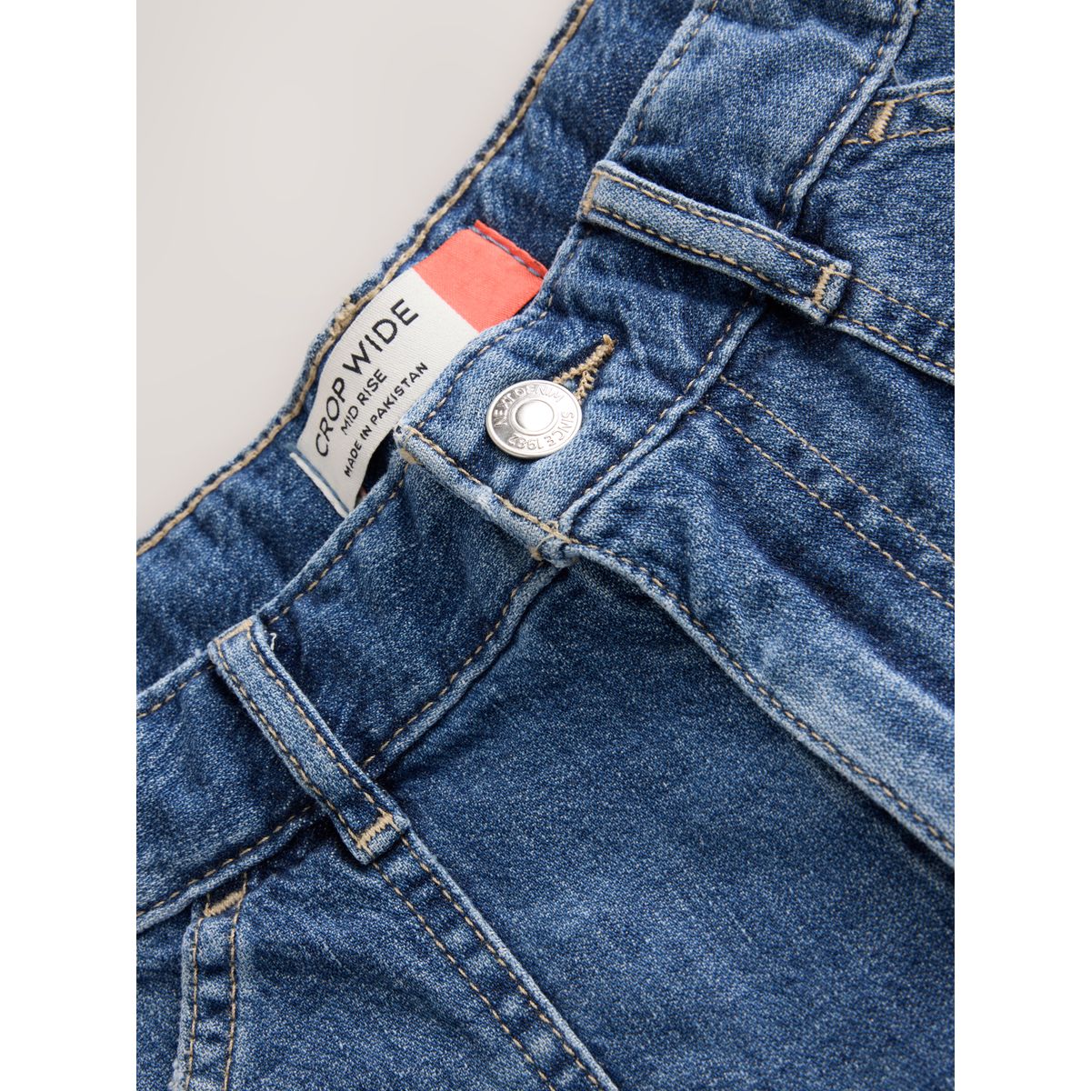 Jean court large style militaire bleu moyen, NEXT