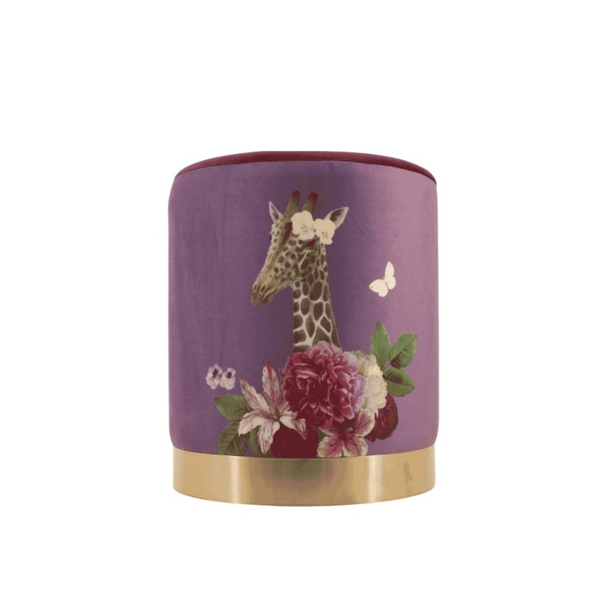 Pouf en velours imprimé Fancy girafe 37cm violet, HASHTAG DECO