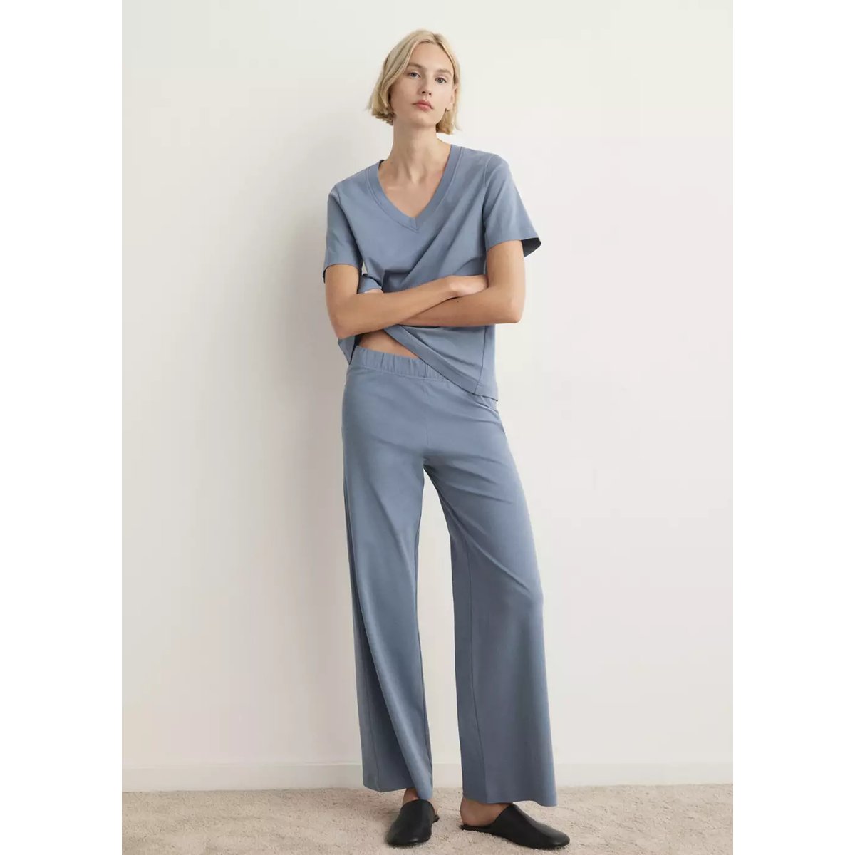 Pantalon de pyjama coton bleu, MANGO