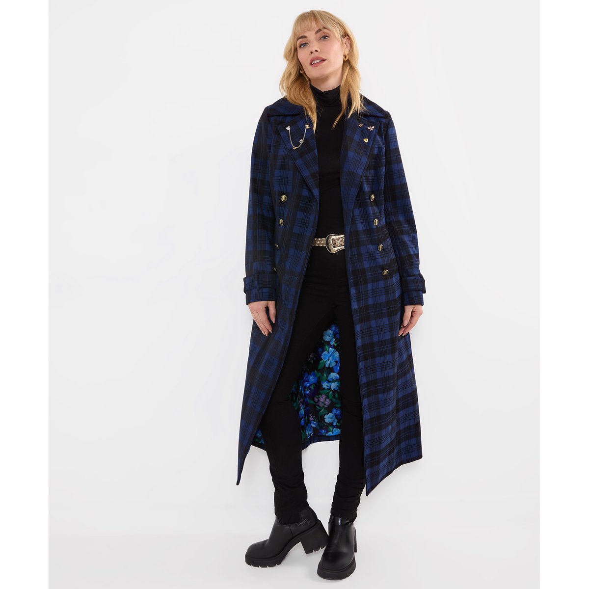Long Manteau à Carreaux Roxie bleu, JOE BROWNS