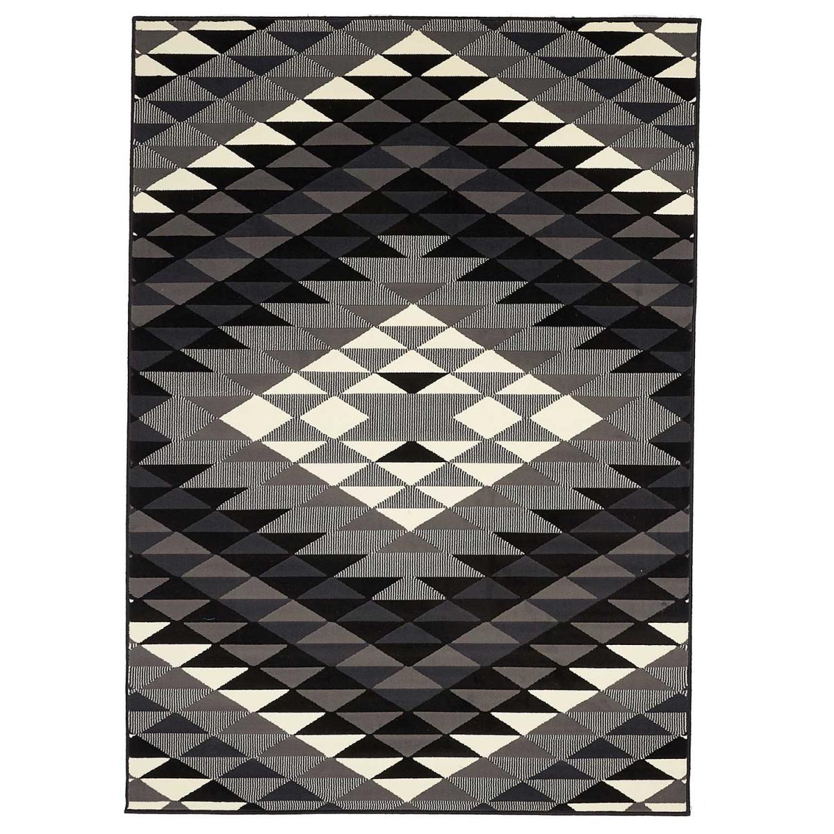 Tapis chambre tissé motif géométrique LYN49 APACHE noir, UN AMOUR DE TAPIS