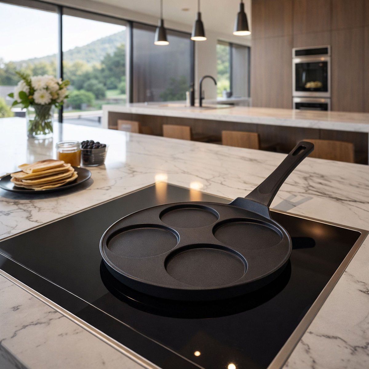 Poêle à pancakes 26cm avec 4 trous noir, MENASTYL