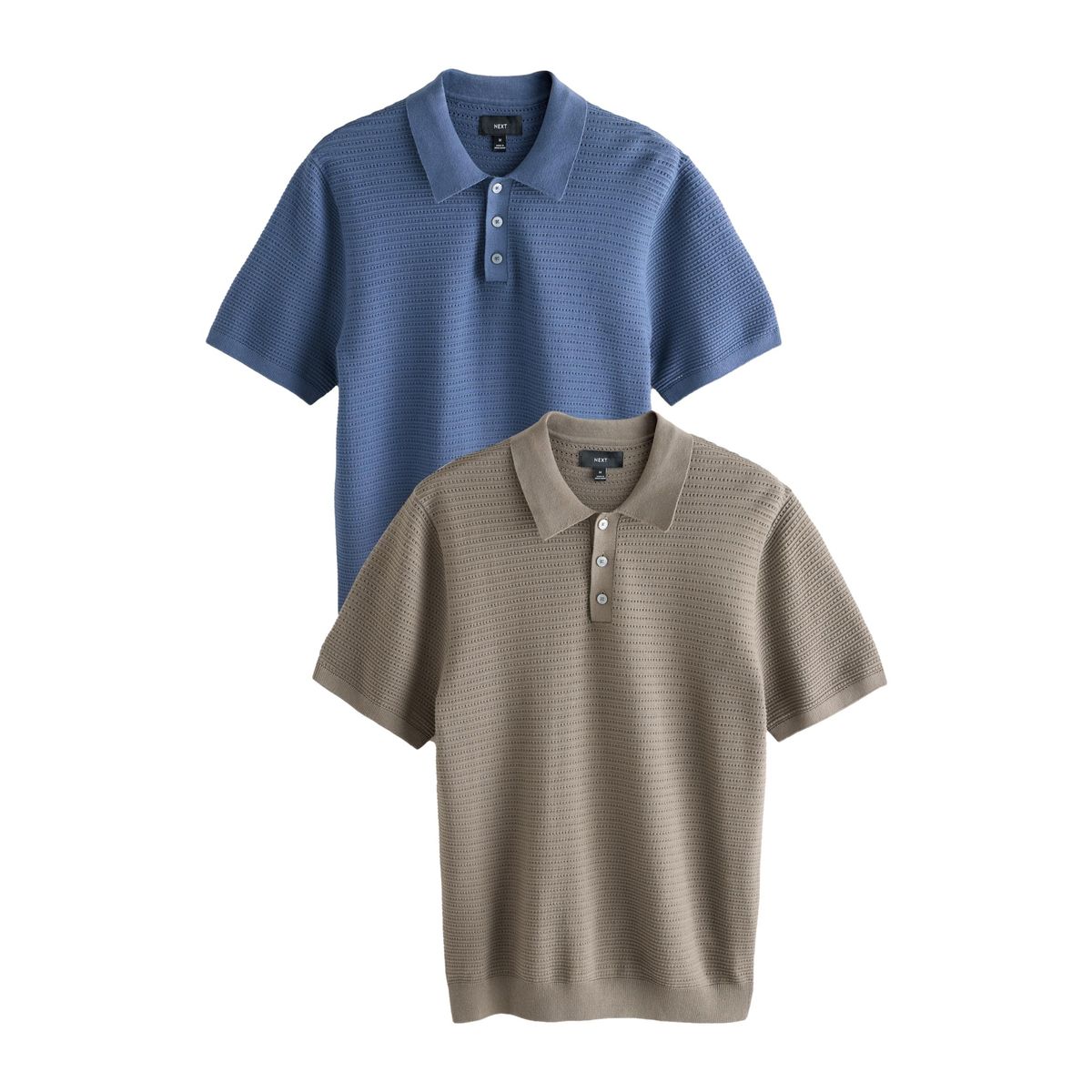Polo en maille à manches courtes, lot de 2 bleu/marron, NEXT
