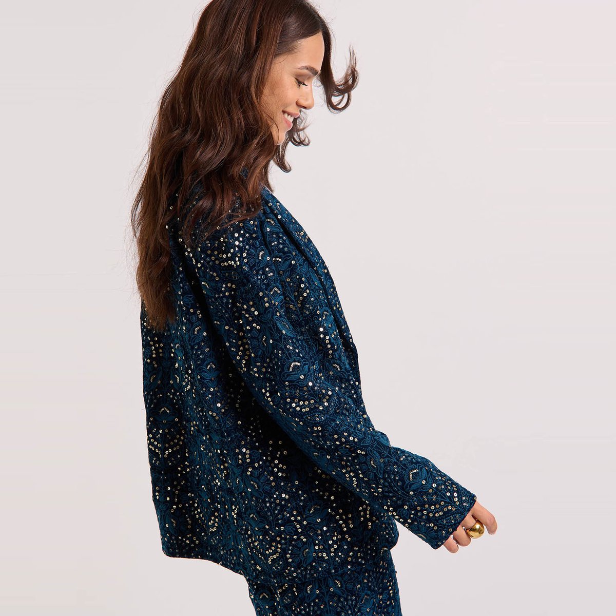 Veste de costume velours et perles ESSIE bleu, WILD