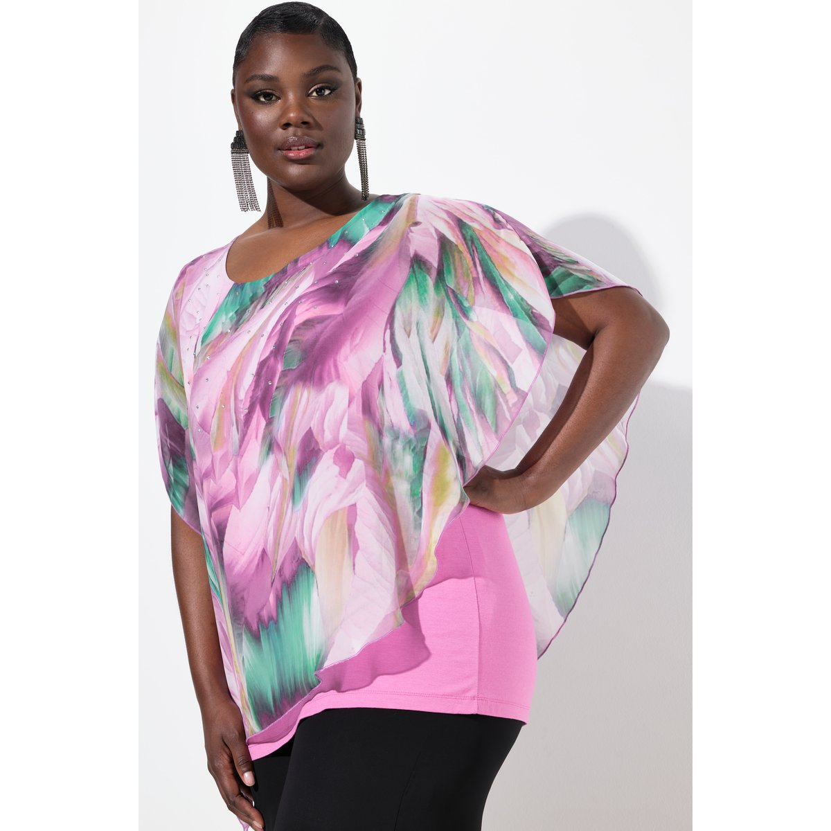 Blouse en mousseline doublée oversize lande clair, ULLA POPKEN