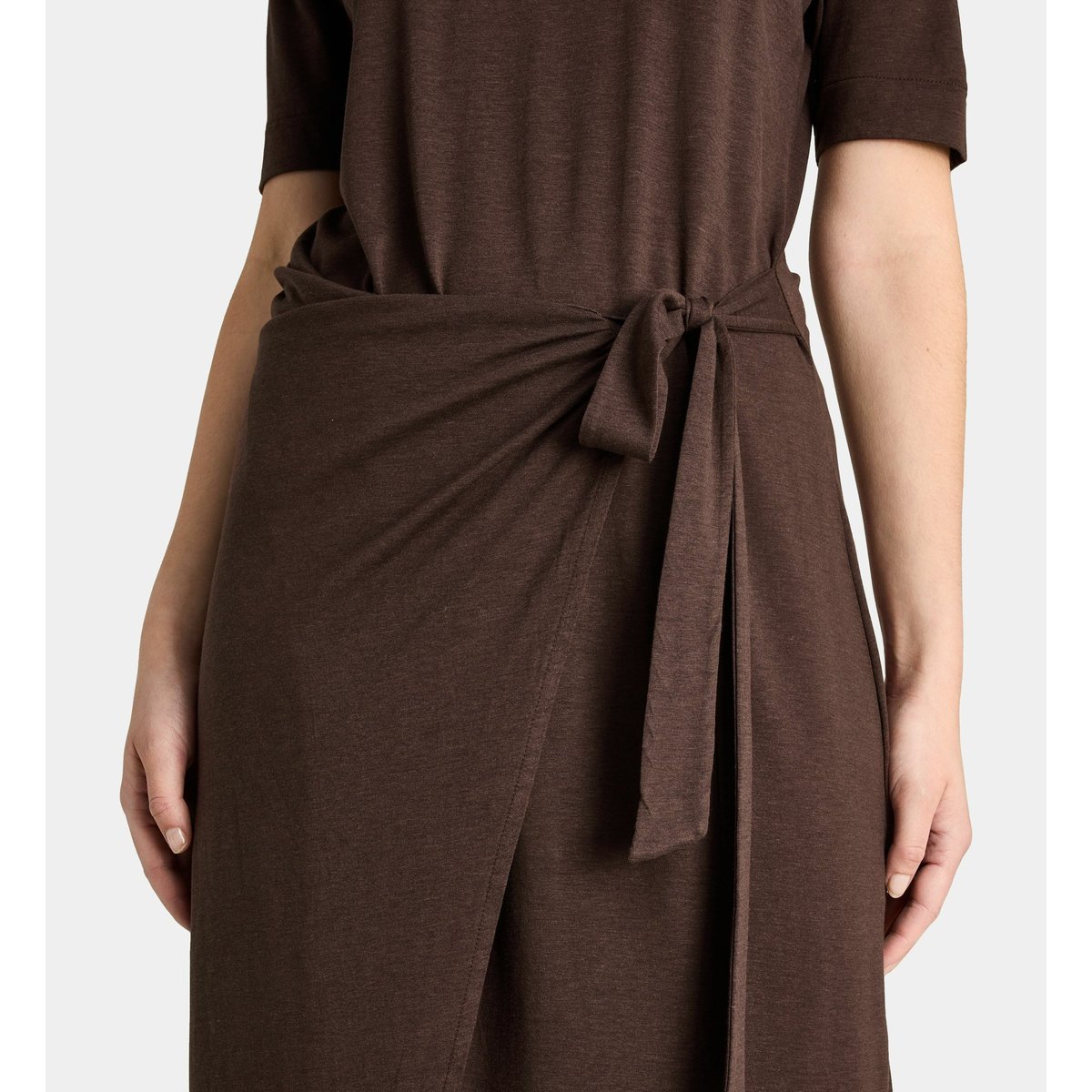 Robe portefeuille midi drapée calypso en jersey marron chocolat, GALERIES LAFAYETTE