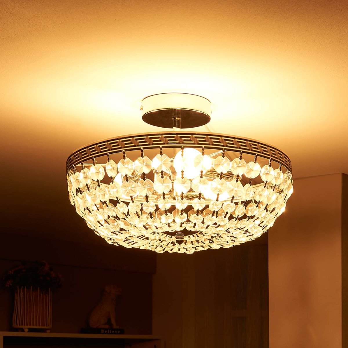Plafonnier en cristal moderne, Mondrian clair, chrome, LINDBY