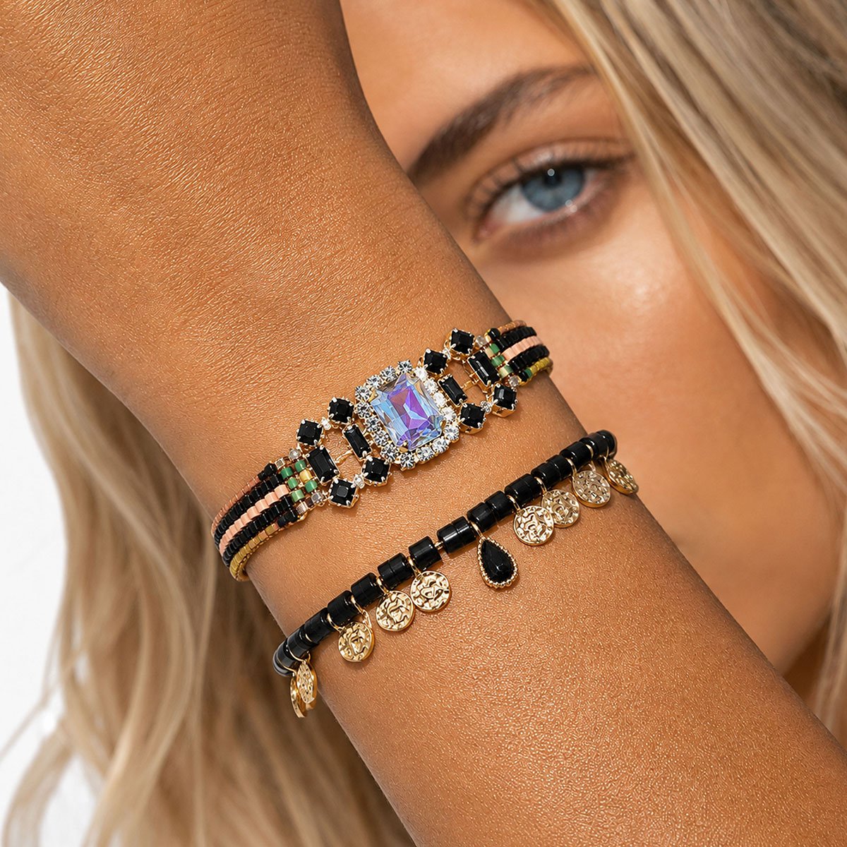 Bracelet double perles et pampilles DILI noir, HIPANEMA