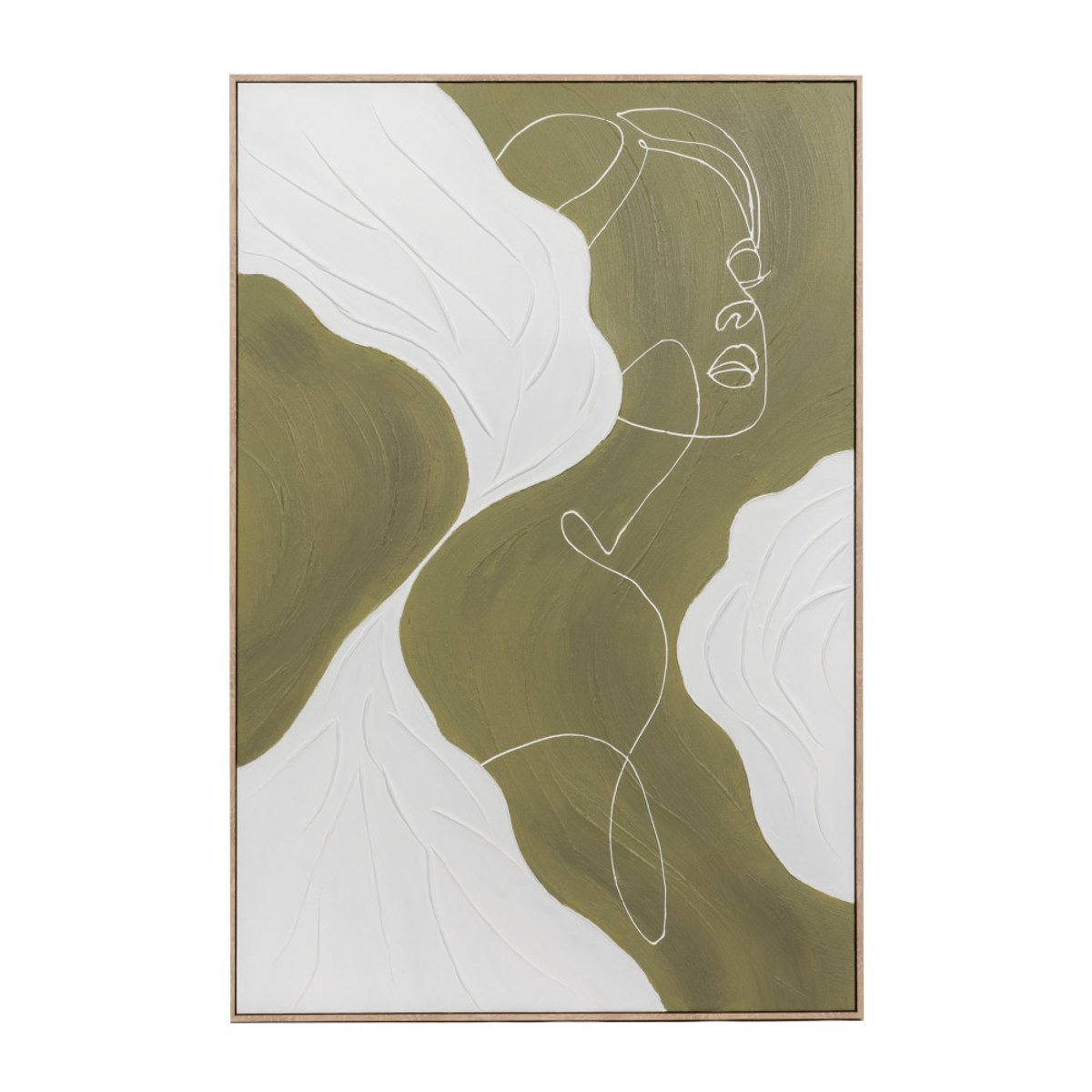 Toile imprimée femme cadre bois clair 80x120 cm vert, AMADEUS