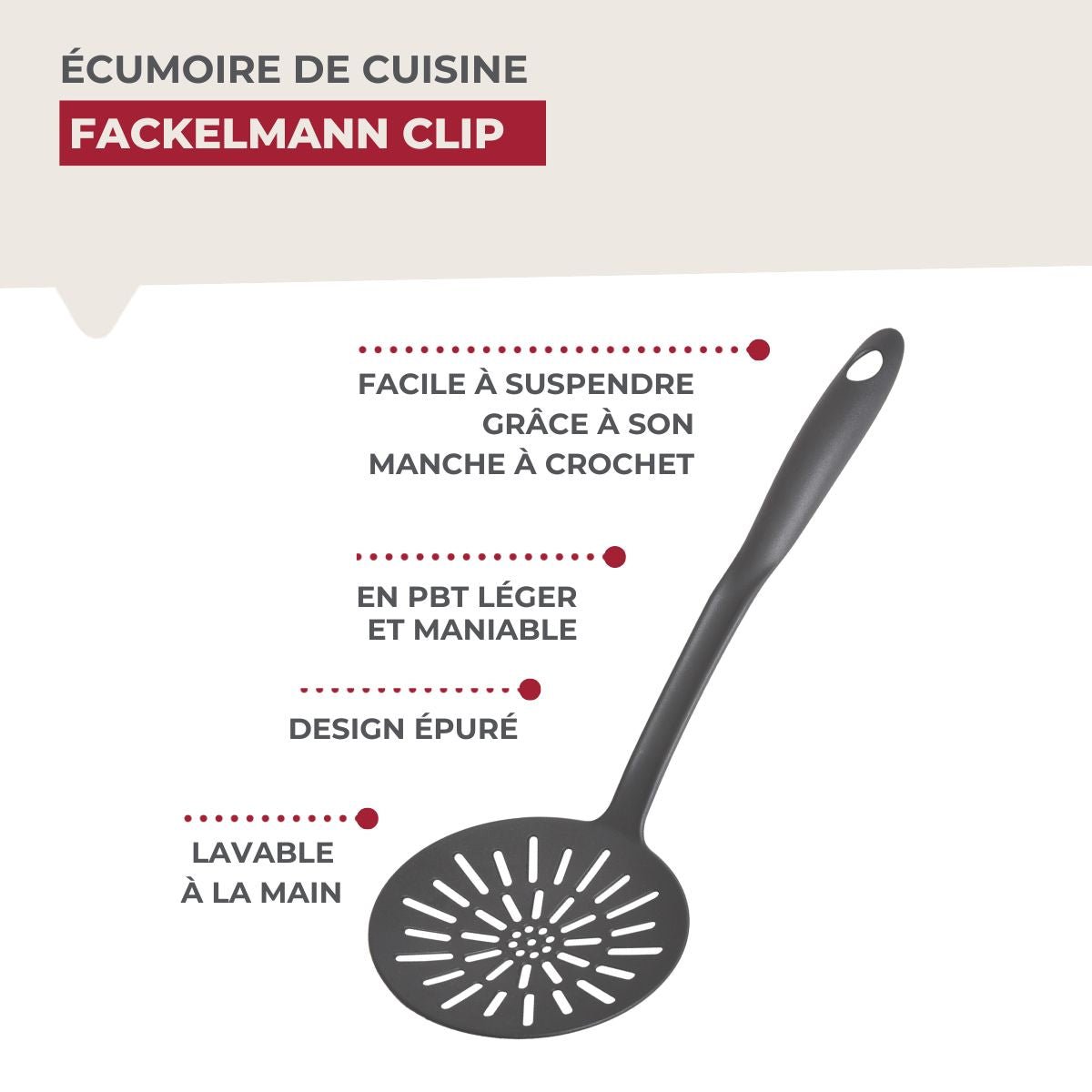 Écumoire CLIP gris, FACKELMANN