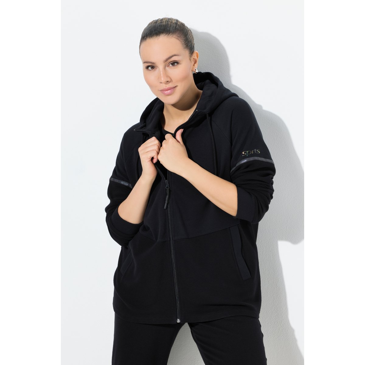 Veste en molleton à capuche noir, ULLA POPKEN