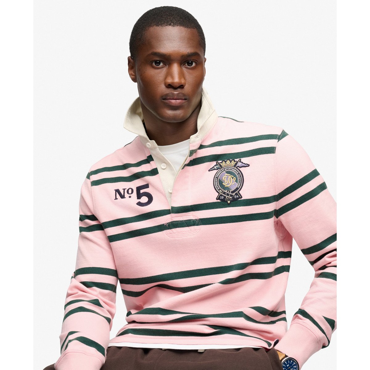 Top Rugby Double Emblem Coupe Décontractée rayures duo rose, SUPERDRY