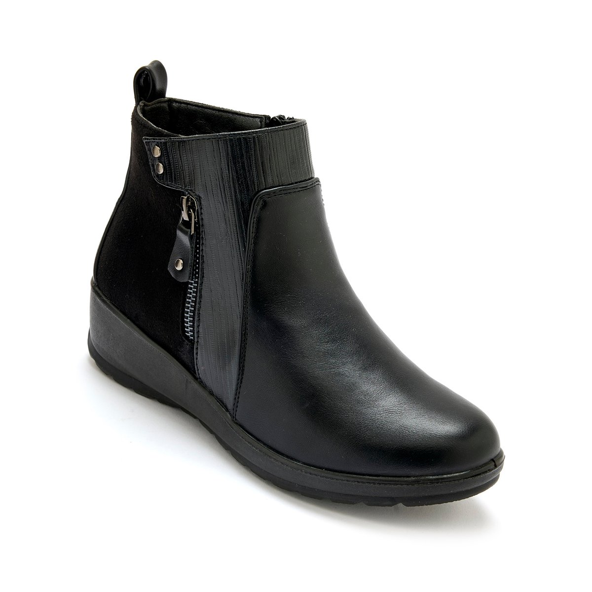 Boots compensées fourrées 2 zips noir, PEDICONFORT