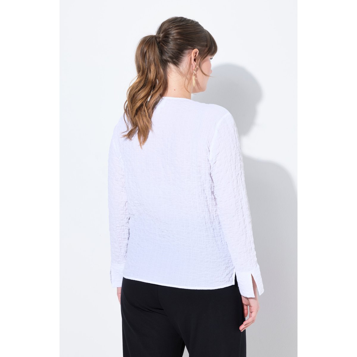 Blouse tunique, fronces, col en V blanc neige, ULLA POPKEN