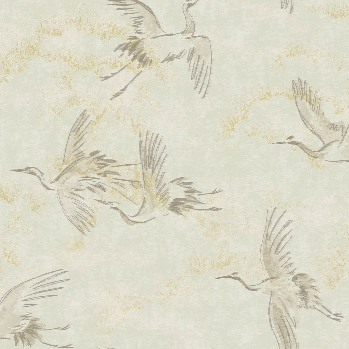 Papier peint Grues vol de jour gris, ART FOR THE HOME