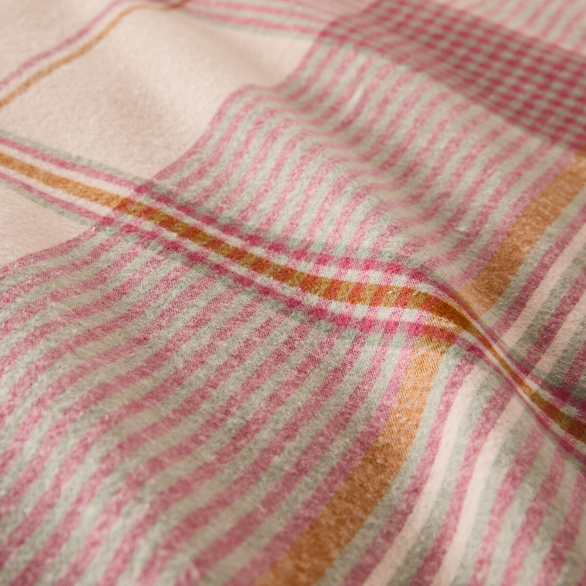 Taie d'oreiller en flanelle de coton, Dollon carreaux fond rose, LA REDOUTE INTERIEURS