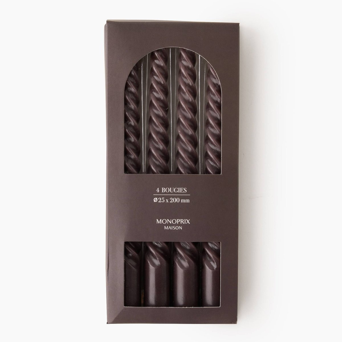 Lot de bougies twisté antique, D2,15xH20cm en cire arbre, MONOPRIX