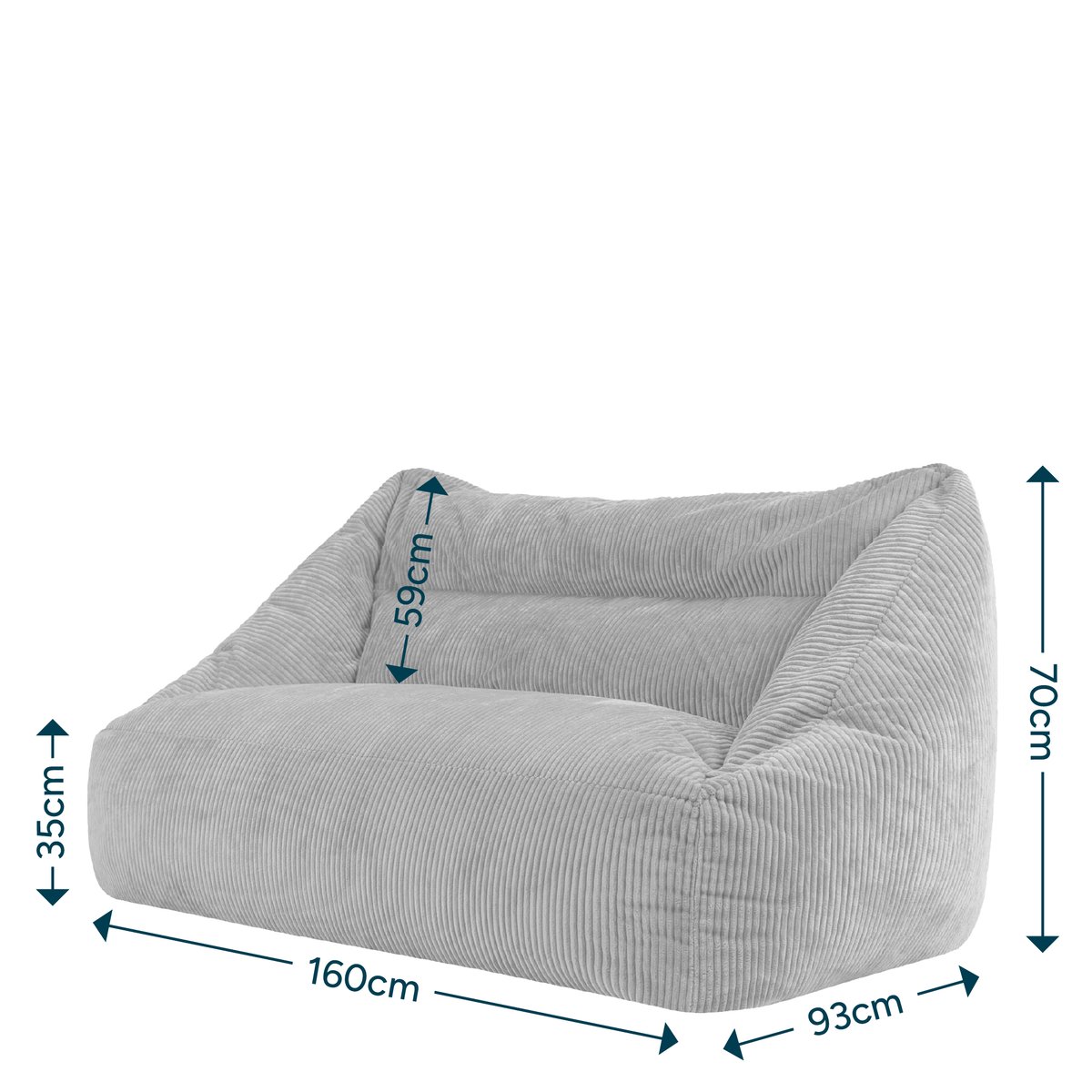 Pouf géant canapé de sol deux places en velours côtelé Oeko-Tex® - CECILIA gris, ICON