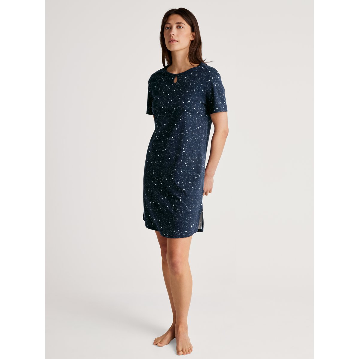 Chemise de nuit, longueur 90cm manches courtes Coton SWEET DREAMS bleu paon, CALIDA