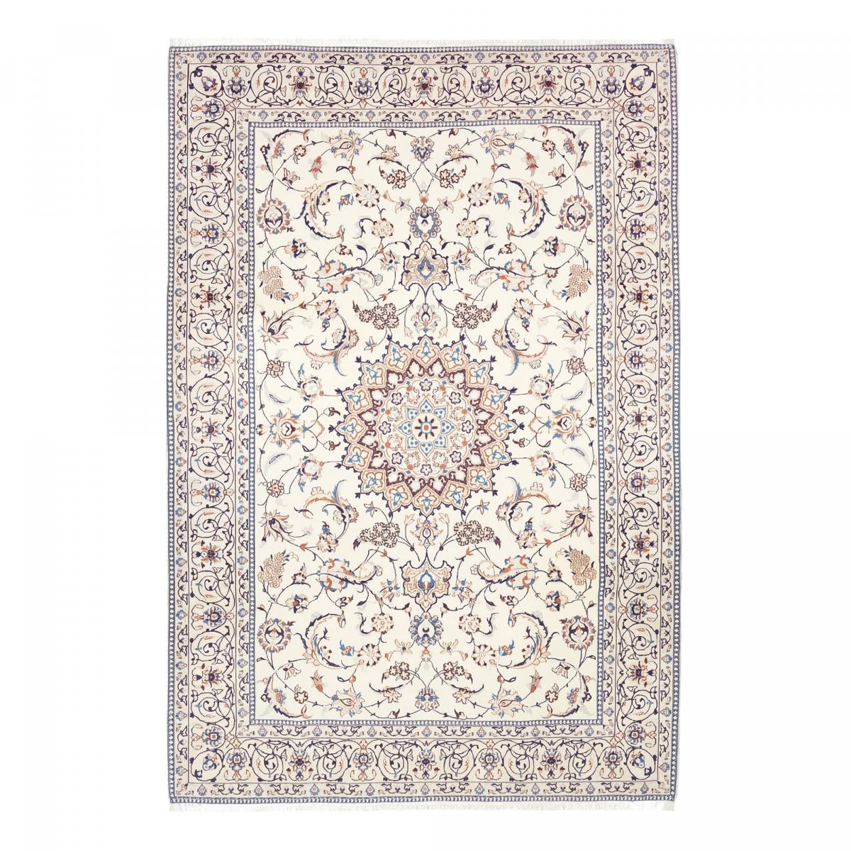 Tapis d'orient, motif oriental, noué main, laine et soie, NAIN 9LA 34 crème, beige, bleu, UN AMOUR DE TAPIS