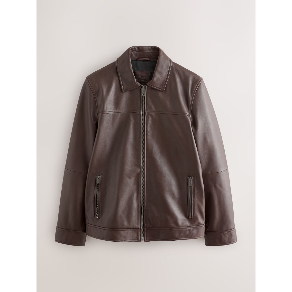 Veste en cuir avec col Signature brun rouge, NEXT