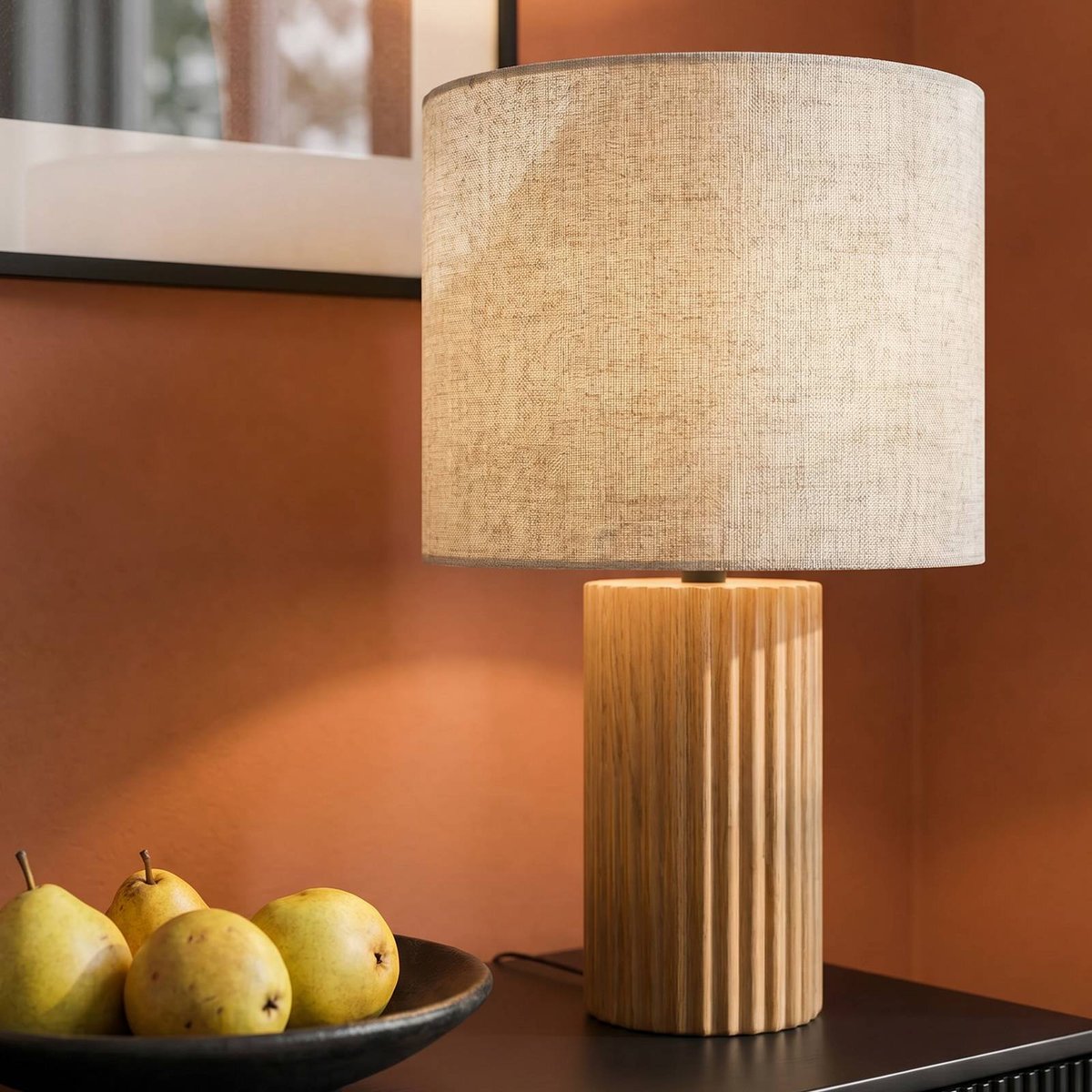 Lampe à poser en bois scandinave, Kimiko bois clair, beige, LINDBY