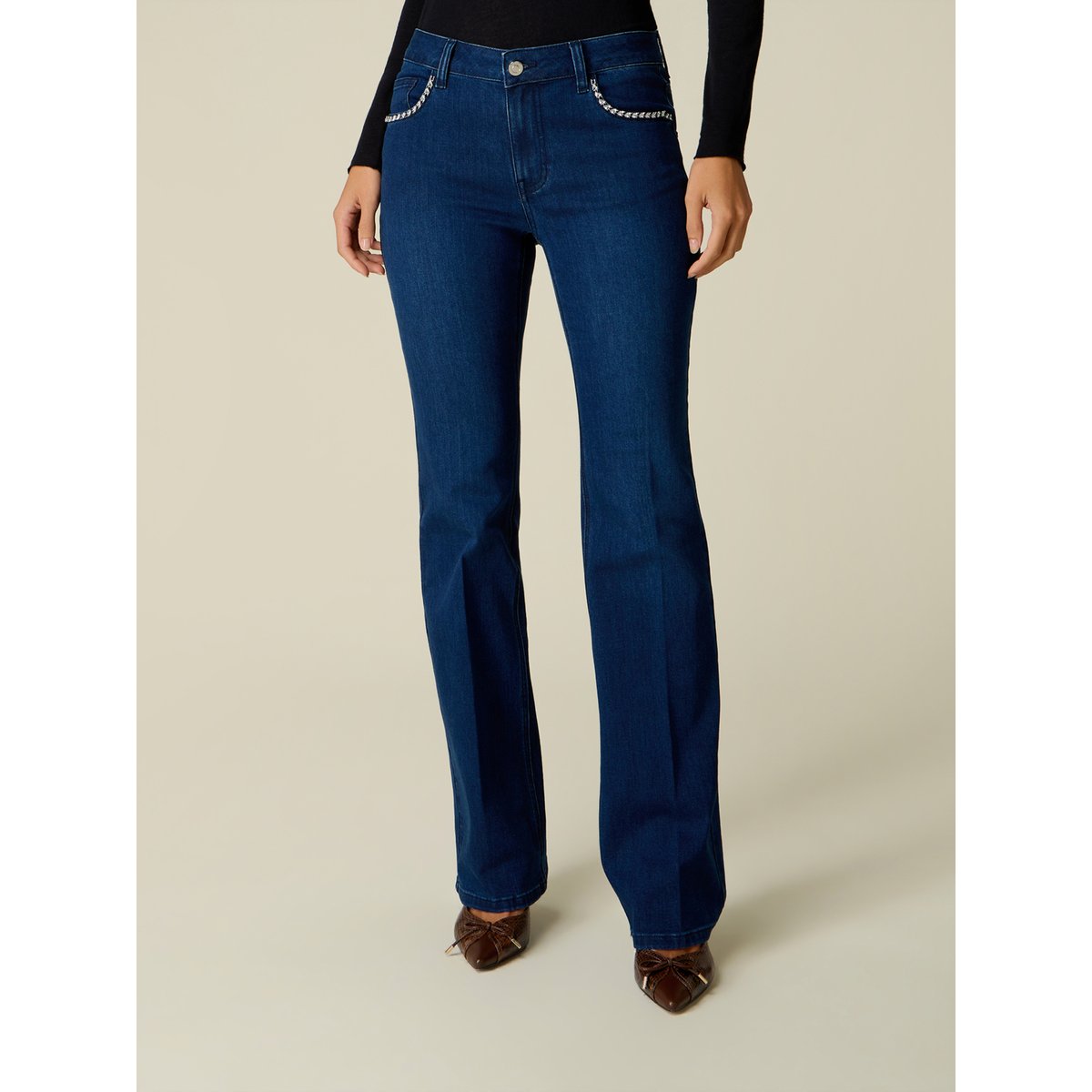 Jean flare avec cristaux bleu, OLTRE