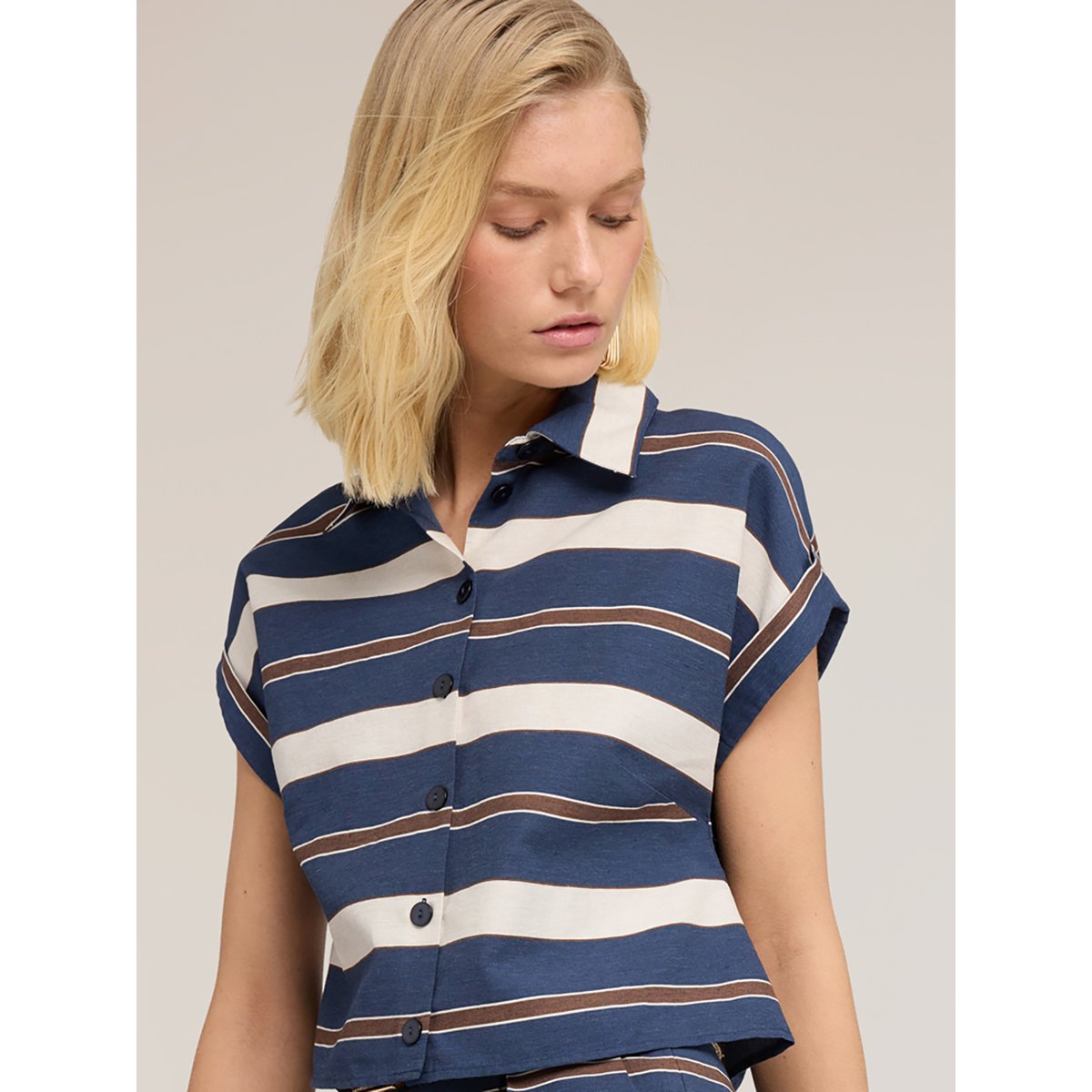Chemise boxy à rayures bleu, MOTIVI