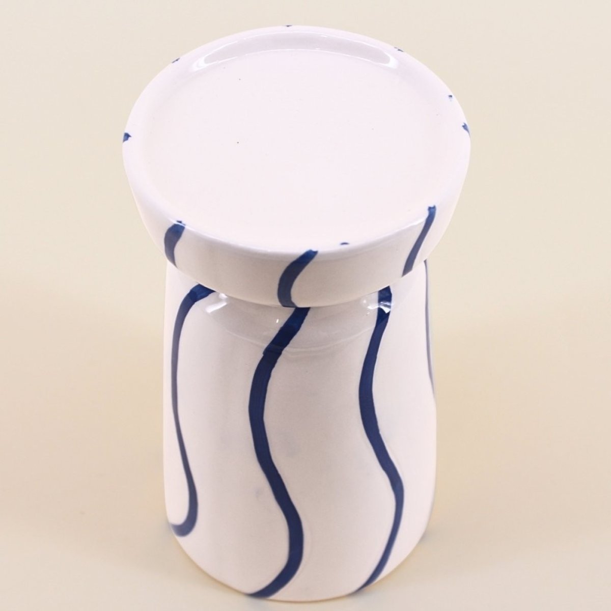Bougeoir en céramique rayé 18cm bleu, ORNAMI