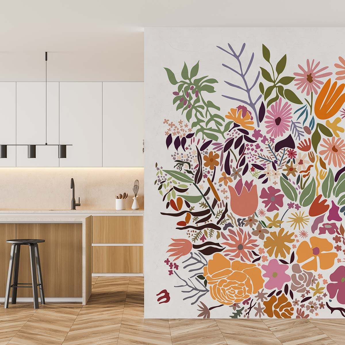 Papier peint, marché aux fleurs chambre multicolore, HEXOA