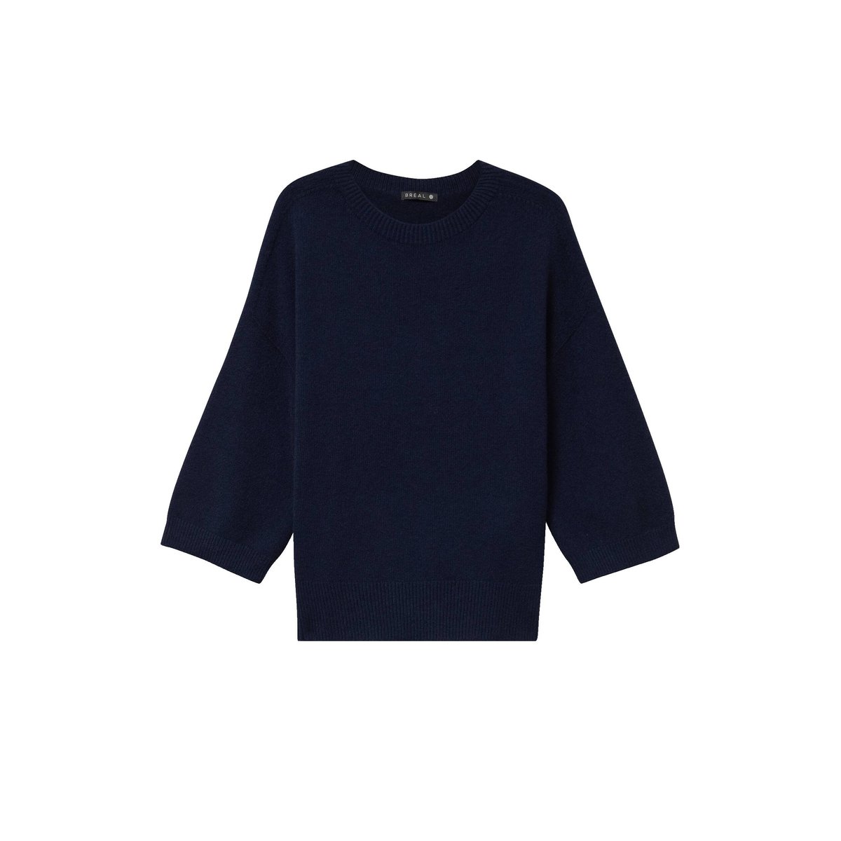 Pull droit col rond manches 3/4 bleu marine, BREAL