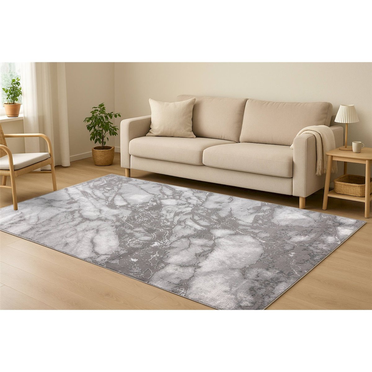 Tapis rectangulaire, Mineral argent clair effet marbre gris, ARTE ESPINA