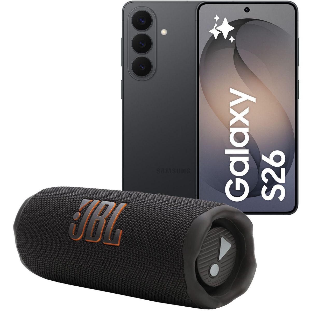 Smartphone Pack S26 5G 256Go Noir + Enceinte portable JBL Flip7 couleur unique, SAMSUNG