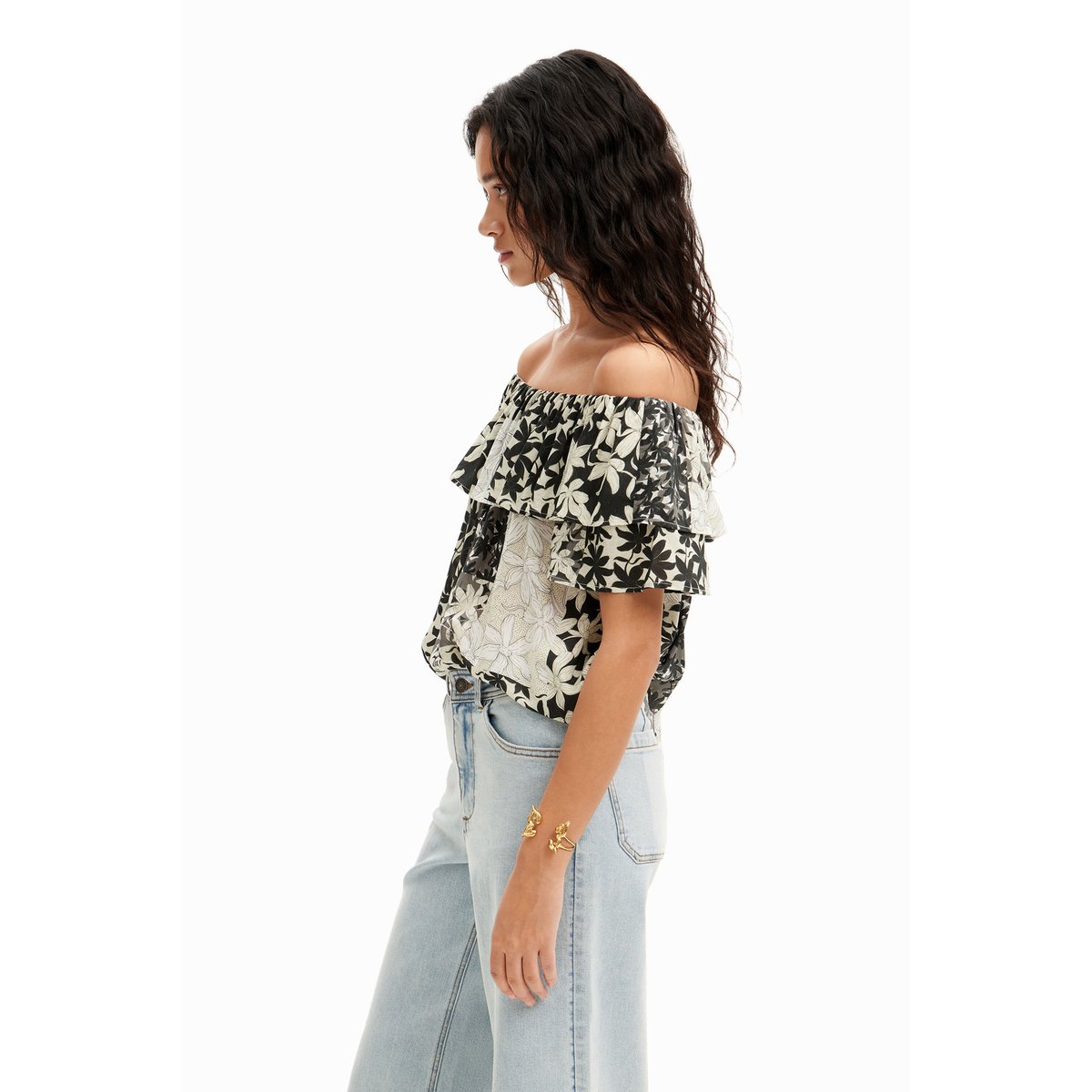 Blouse patchwork fleurs volants blanc, DESIGUAL