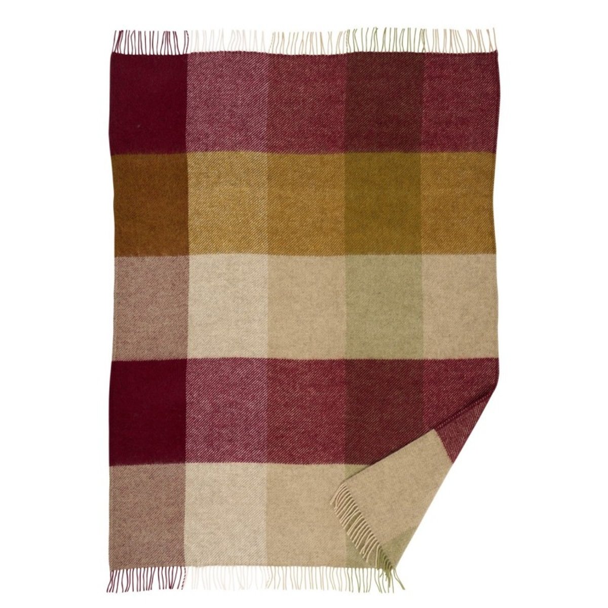 Plaid laine agneau carreaux GOTLAND CHECK rouge bordeaux, KLIPPAN