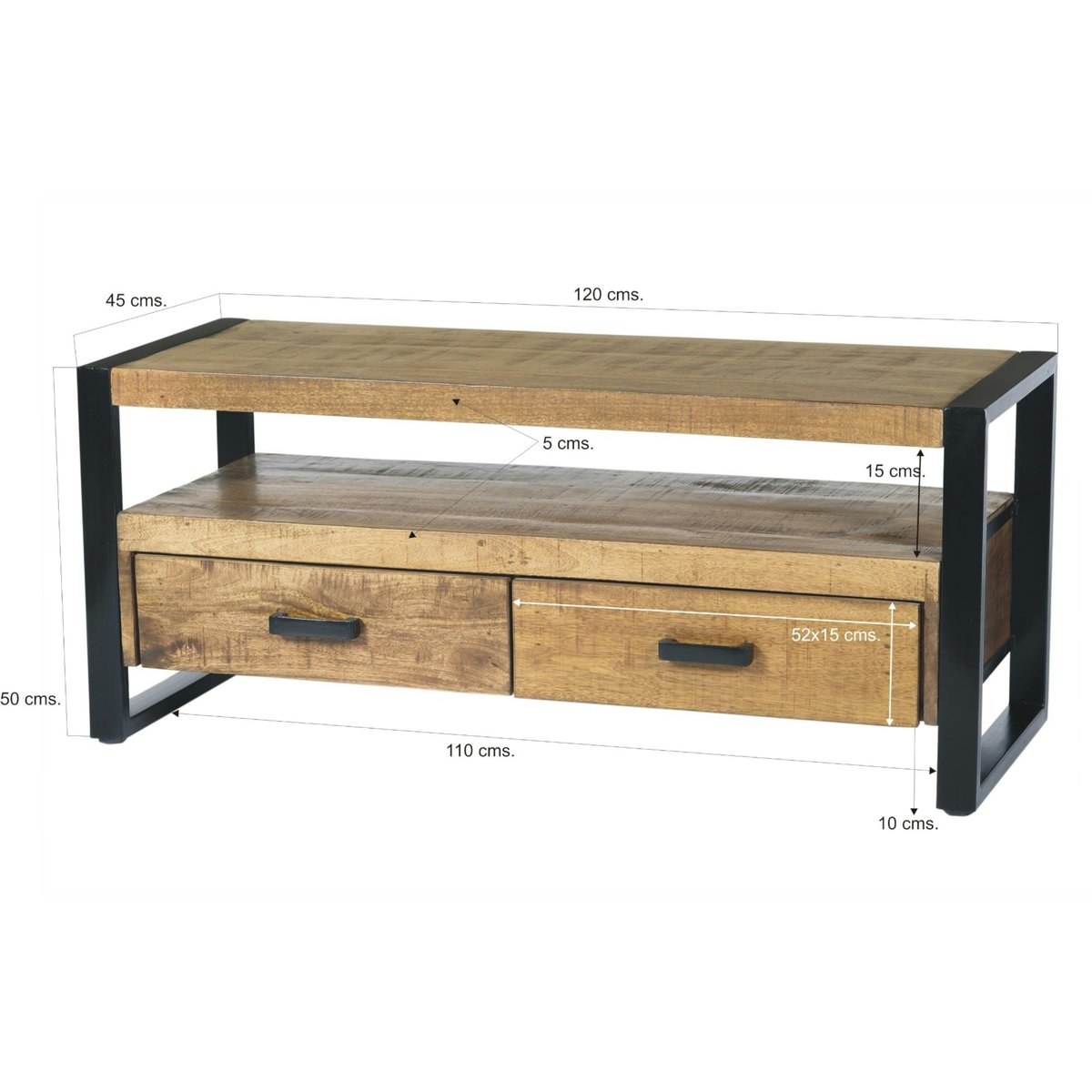 Petit meuble TV bois métal à double plateau KARGO bois naturel, PIER IMPORT