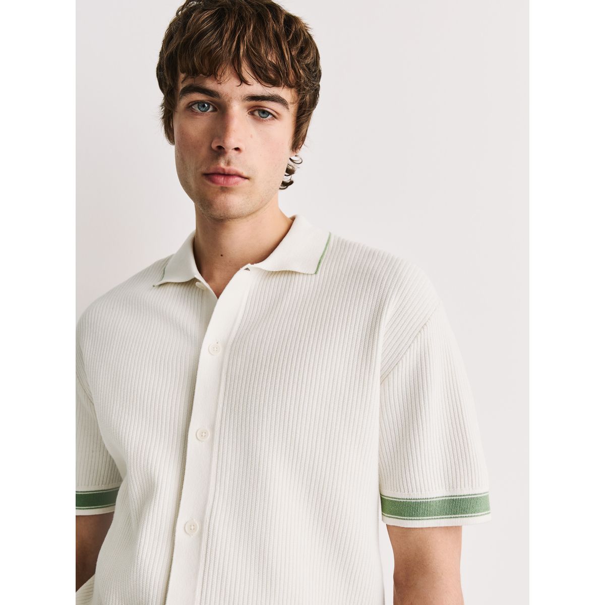 Chemise en maille côtelée texturée à liserés blanc écru, NEXT