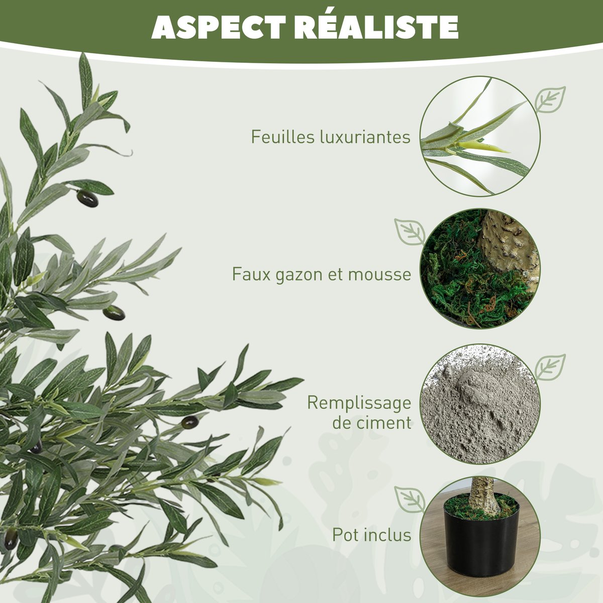Olivier artificiel Soie Vert vert, HOMCOM