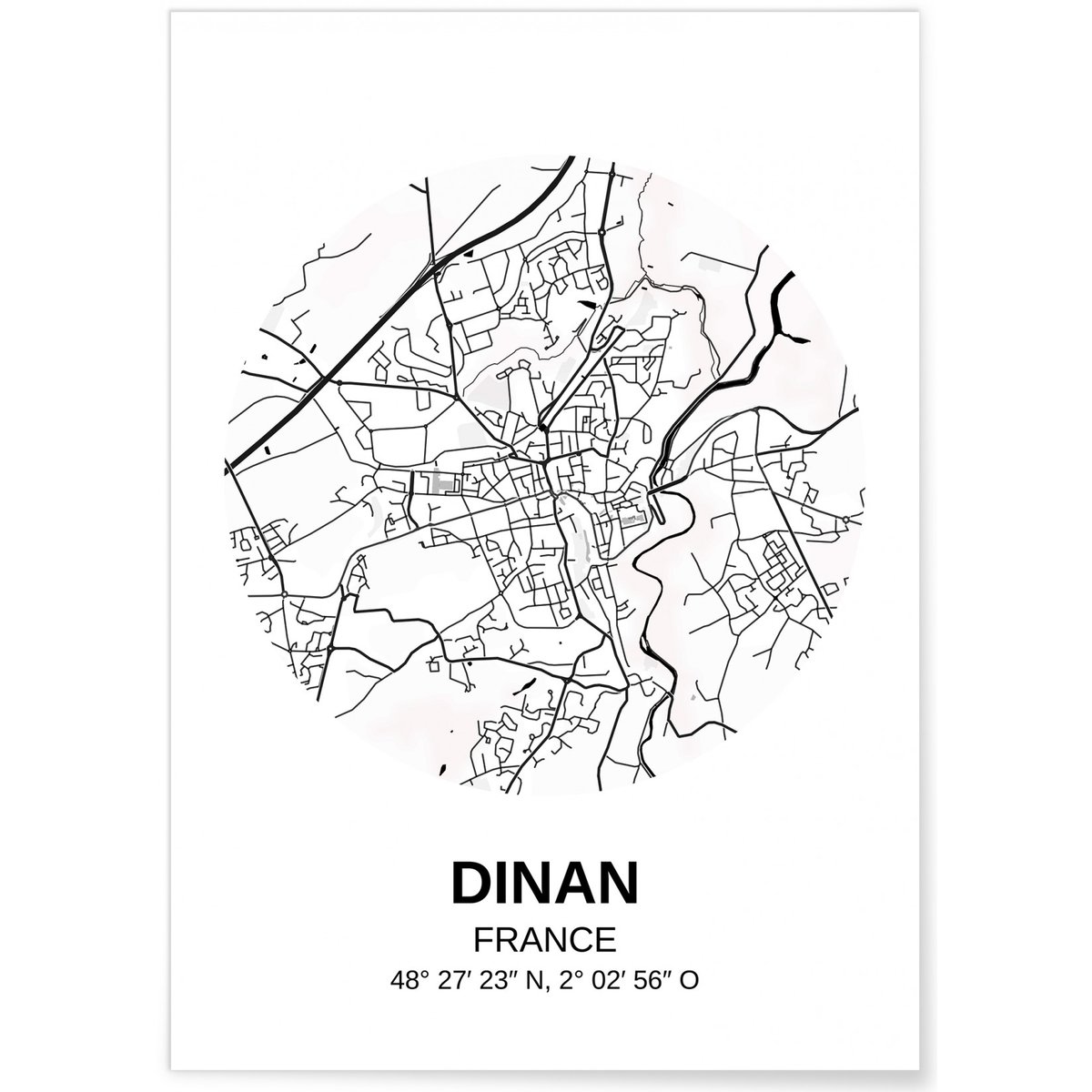 Affiche Carte Dinan blanc, L'AFFICHERIE