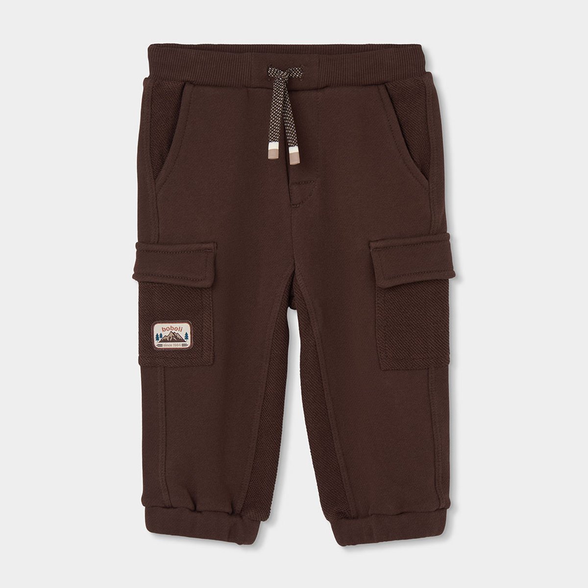 Pantalon garçon en molleton cargo marron, BOBOLI