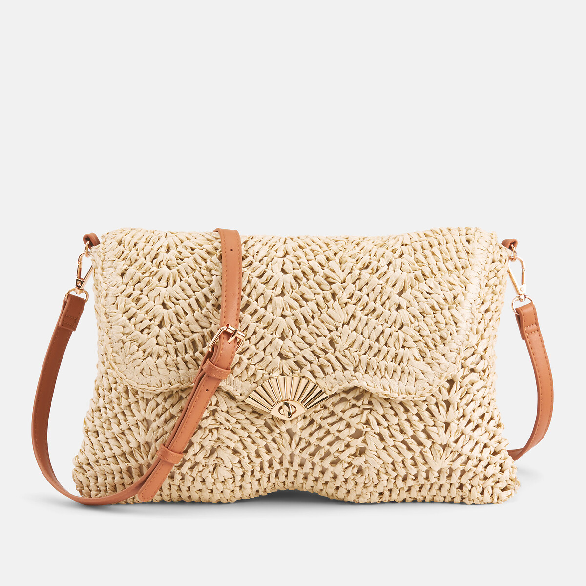 Sac en paille à bandoulière, Giulia rose/jaune, PIECES