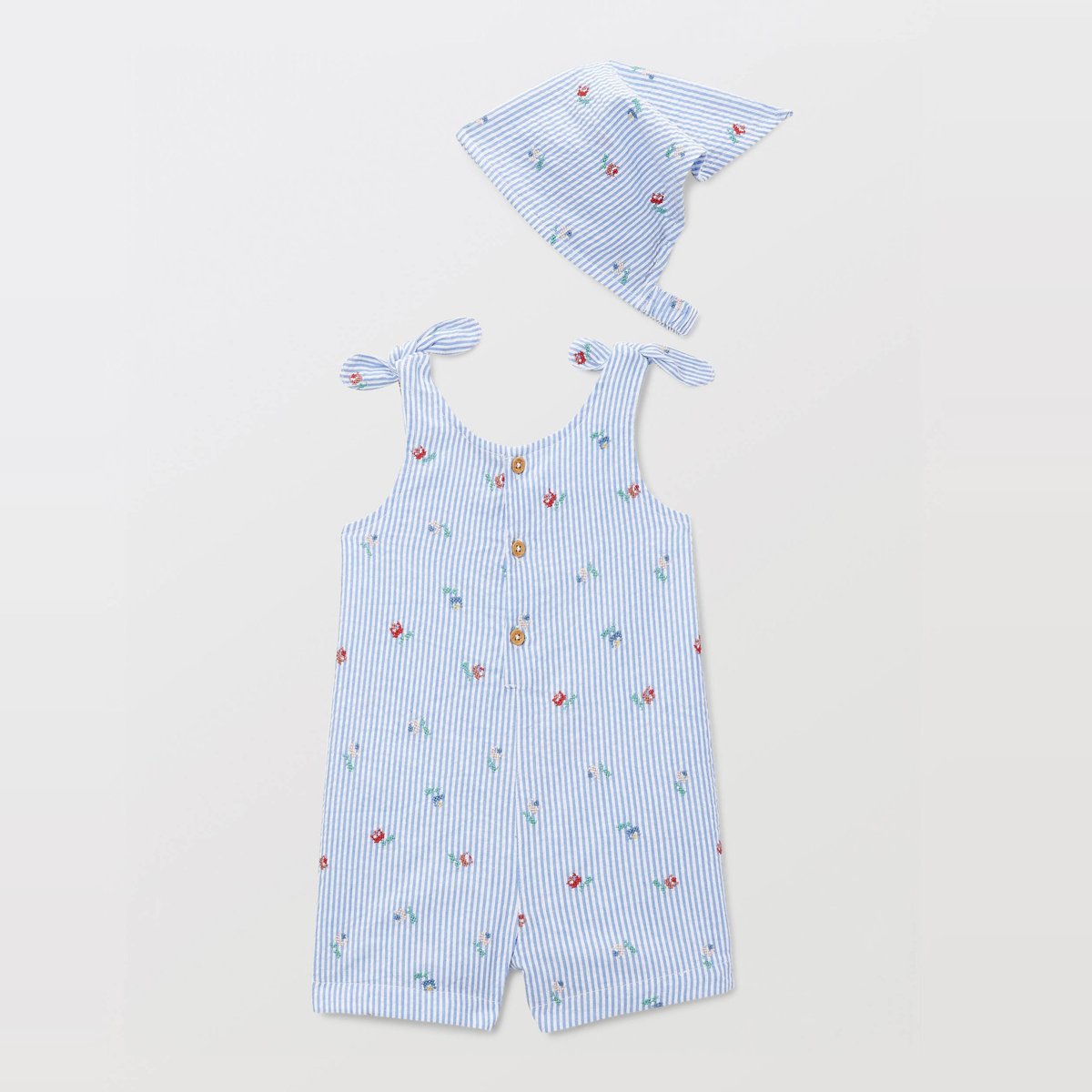 Salopette courte avec fichu rayés et imprimés en coton tender, BOUT'CHOU
