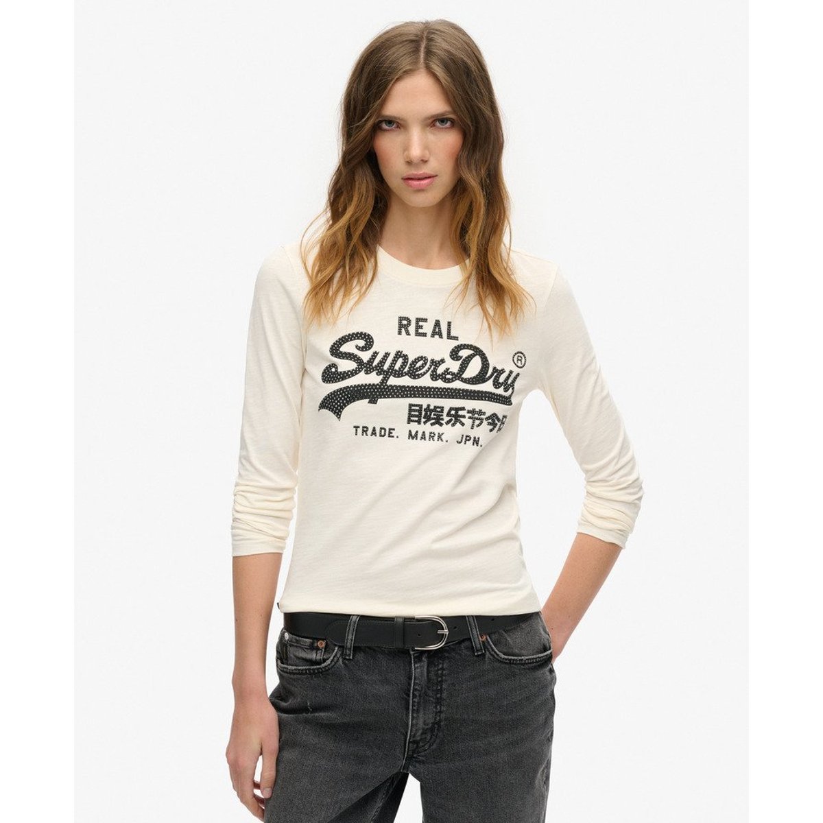 Top à imprimé graphique avec logo vintage crème flammé, SUPERDRY