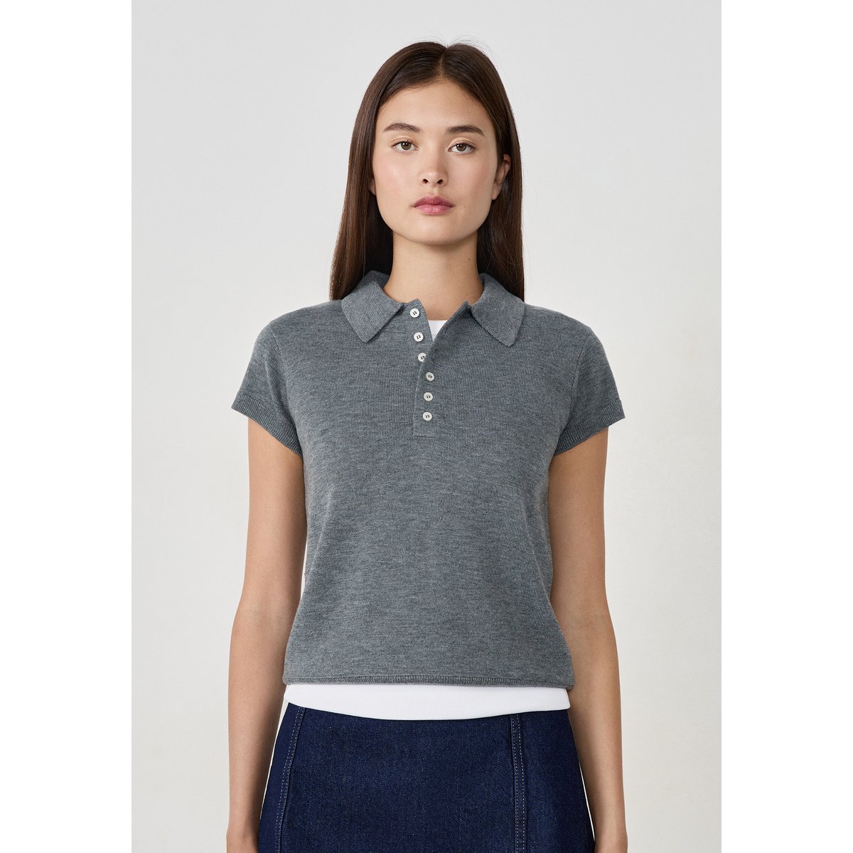 Polo manches courtes à boutons LAIA gris, ETAM